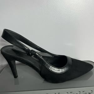 Elegant Black Suede Slingback High Heel Shoes Women's Pointed Toe Pumps